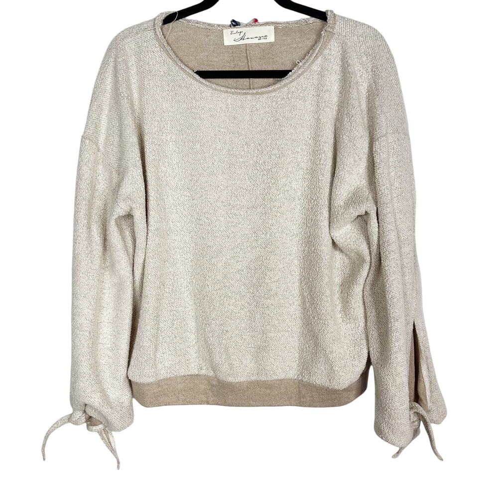 Vintage Havana Small Light Brown Cream USA Striped Back Sweater Tie Bell Sleeve